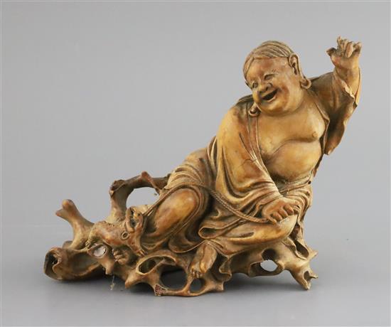A Chinese bamboo group of Liu Hai and his three legged toad, late 19th/early 20th century, L. 20cm
